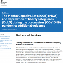 The Mental Capacity Act (2005) (MCA) and deprivation of liberty safeguards (DoLS) during the coronavirus (COVID-19) pandemic: additional guidance